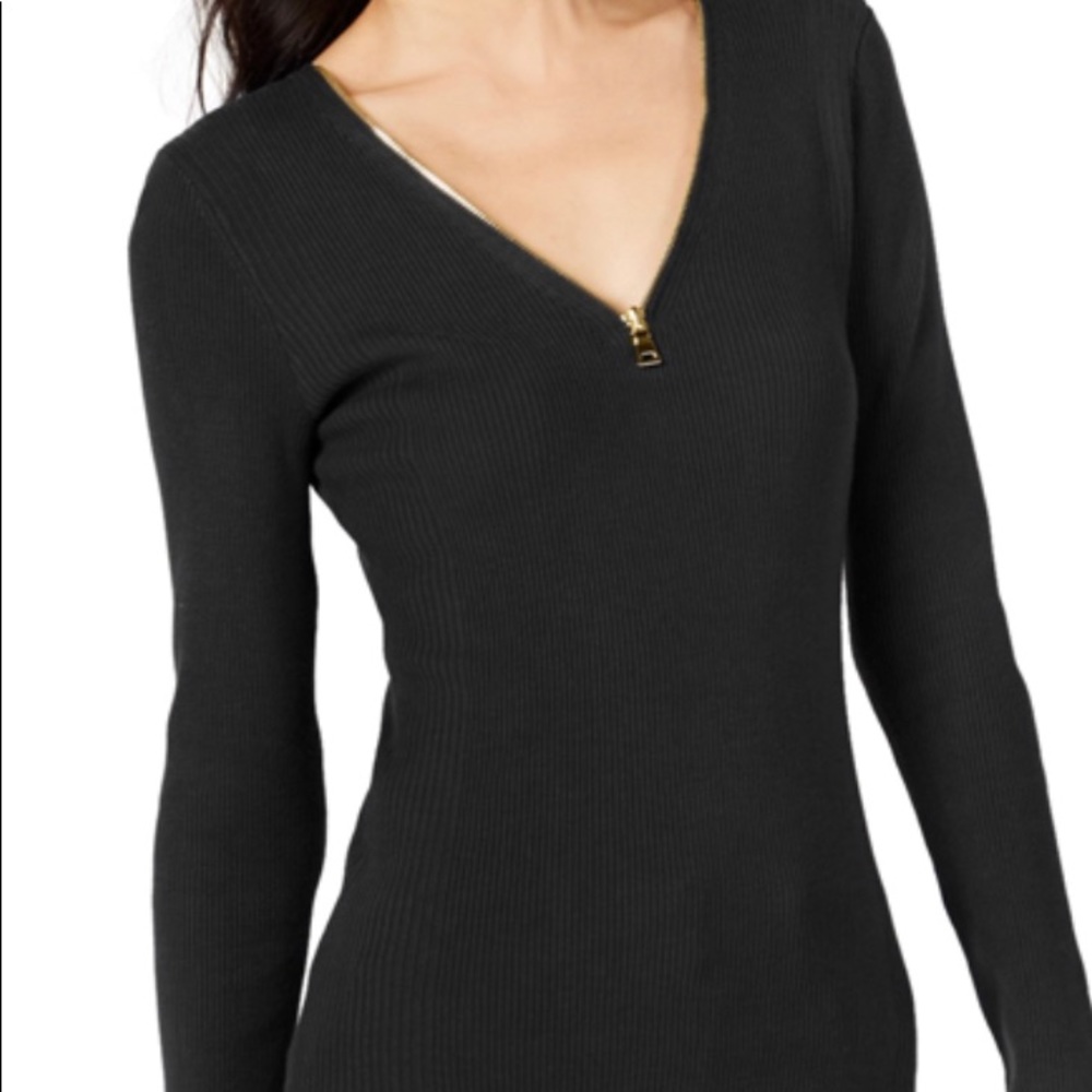 INC V-Neck Half Zip Black Ribbed Sweater (Large) EUC